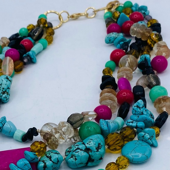 Stella And Dot Chunky Multi Strand Turquoise Multi Color Beaded Necklace Retired - Picture 6 of 9
